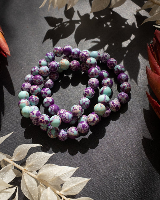 Purple Imperial Jasper Round Bead Bracelet - The Healing Pear