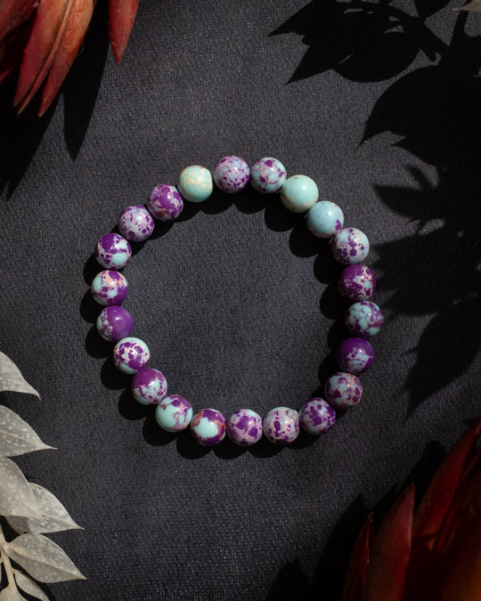 Purple Imperial Jasper Round Bead Bracelet - The Healing Pear
