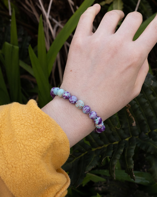 Purple Imperial Jasper Round Bead Bracelet - The Healing Pear
