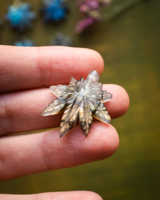 Labradorite Hand Carved Hemp Leaf Necklace - The Healing Pear