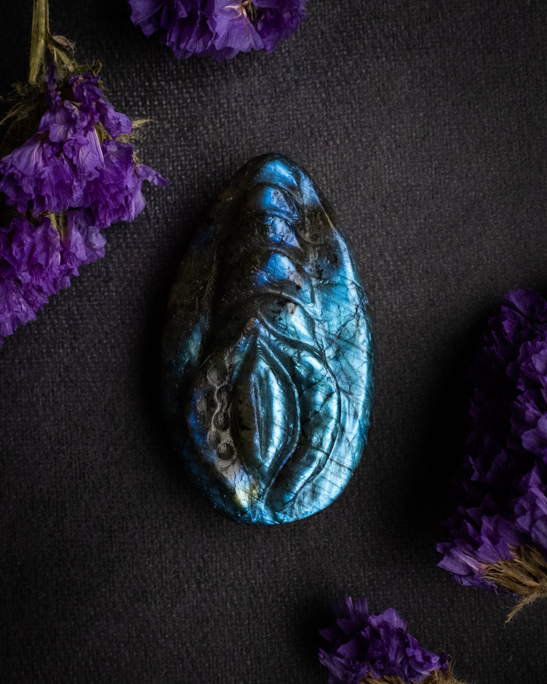 Labradorite Hand Carved Vulva - The Healing Pear