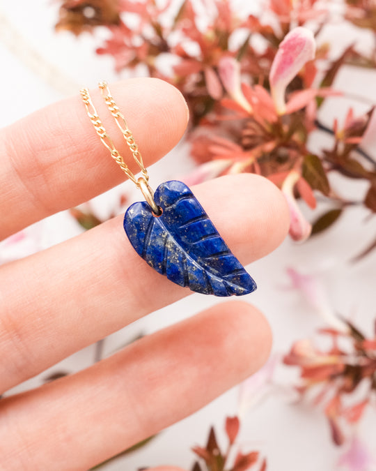 Lapis Lazuli Hand Carved Leaf Necklace - The Healing Pear