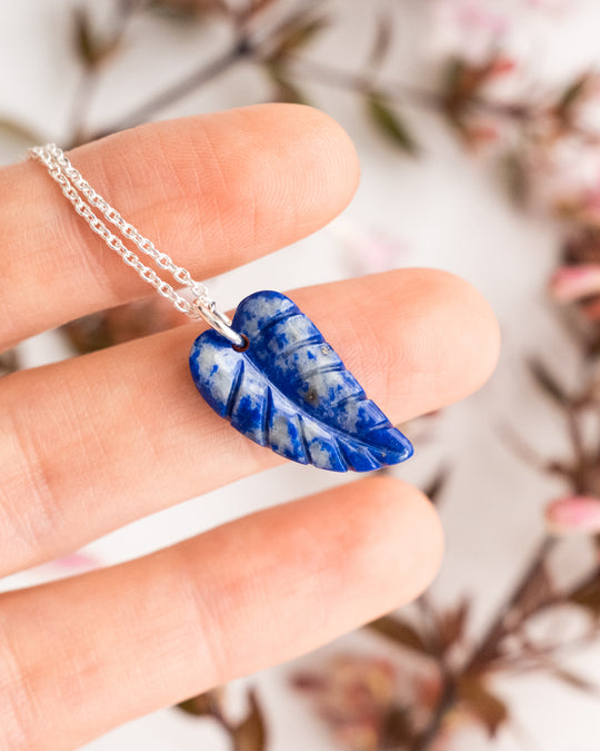 Lapis Lazuli Hand Carved Leaf Necklace - The Healing Pear