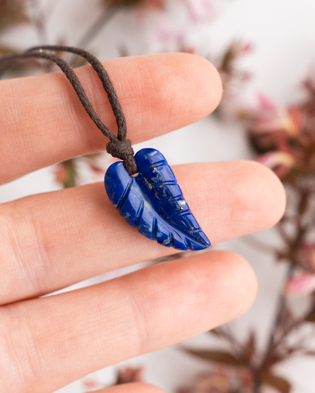 Lapis Lazuli Hand Carved Leaf Necklace - The Healing Pear