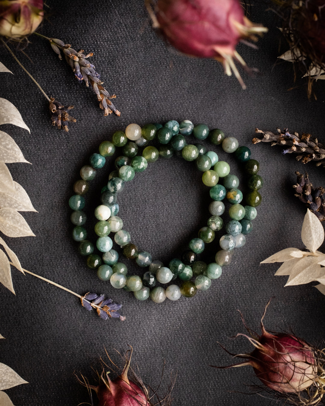 Moss Agate Round Bead Bracelet - The Healing Pear