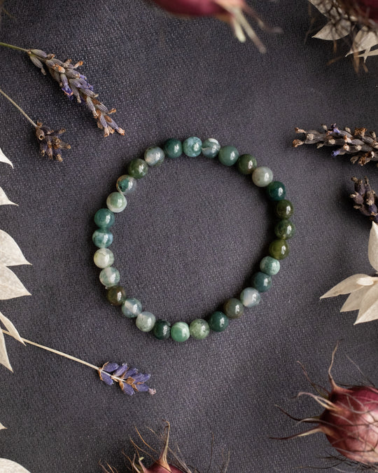 Moss Agate Round Bead Bracelet - The Healing Pear