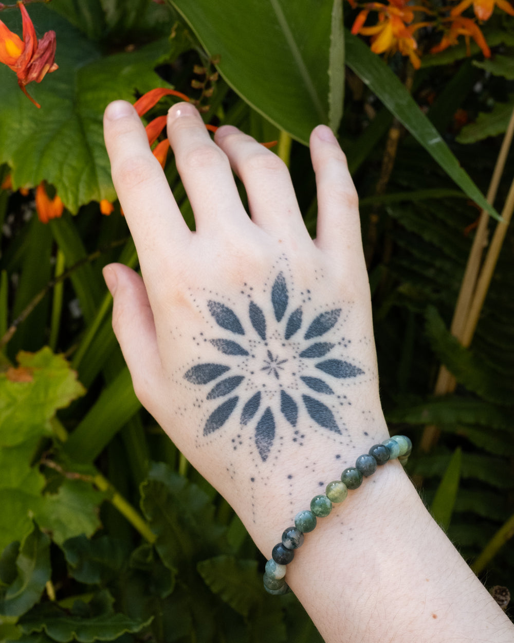 Moss Agate Round Bead Bracelet - The Healing Pear