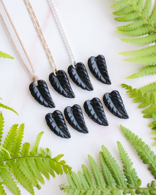 Obsidian Hand Carved Leaf Necklace - The Healing Pear