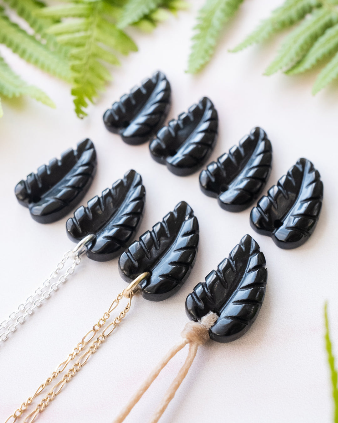 Obsidian Hand Carved Leaf Necklace - The Healing Pear