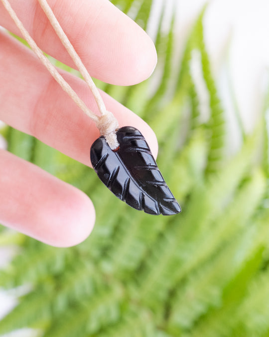 Obsidian Hand Carved Leaf Necklace - The Healing Pear