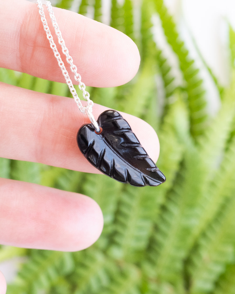 Obsidian Hand Carved Leaf Necklace - The Healing Pear