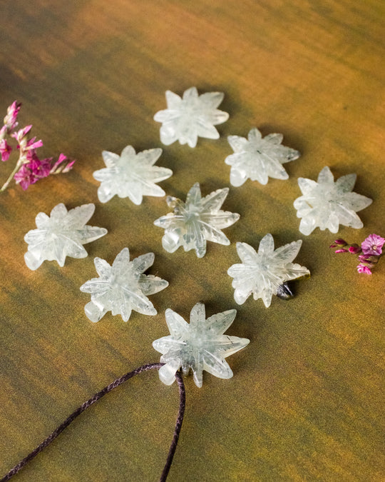 Prehnite Hand Carved Hemp Leaf Necklace - The Healing Pear