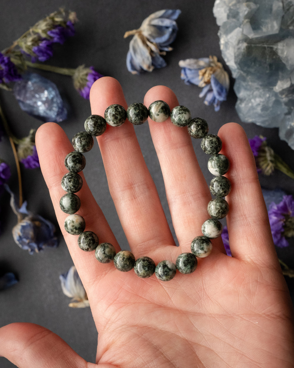 Stonehenge Preseli Bluestone Round Bead Bracelet 8mm - The Healing Pear