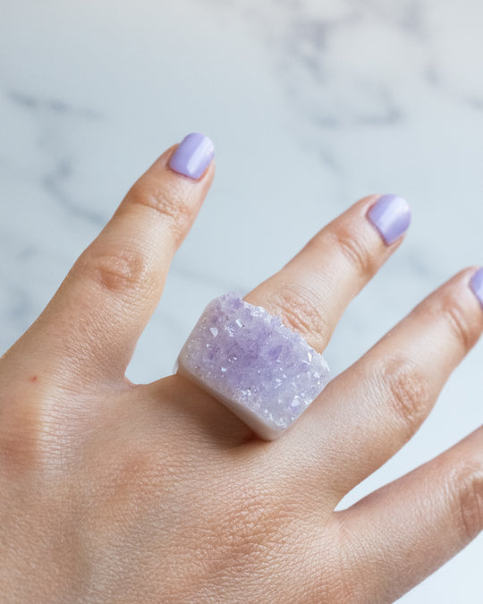Raw Amethyst Ring - Size 6 1/4 US / M 1/2 UK - The Healing Pear