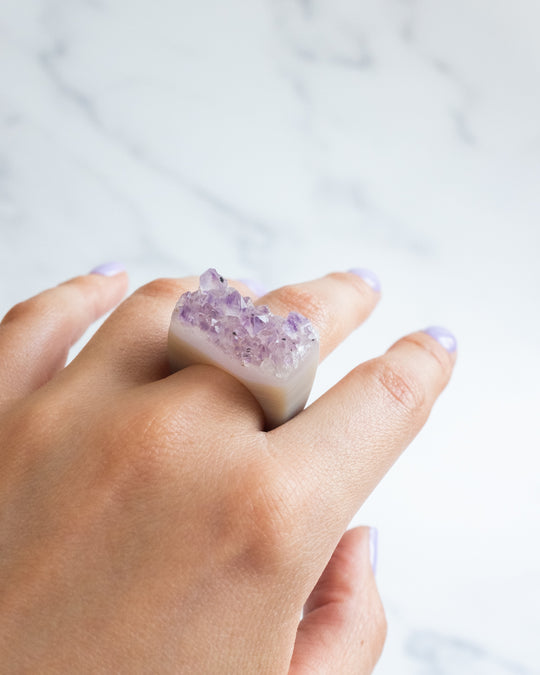 Raw Amethyst Ring - Size 7 1/4 US / O 1/2 UK - The Healing Pear