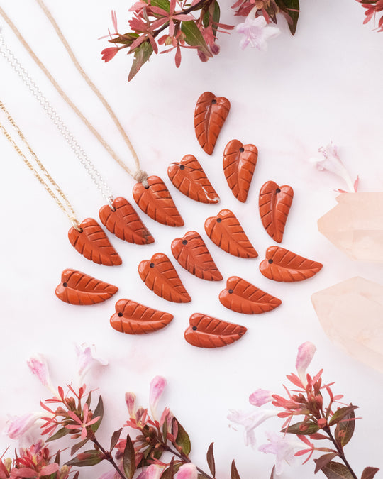 Red Jasper Hand Carved Leaf Necklace - The Healing Pear