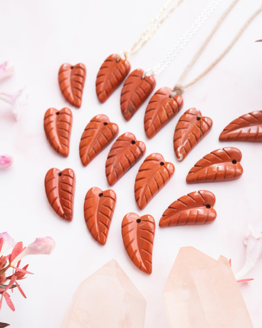 Red Jasper Hand Carved Leaf Necklace - The Healing Pear