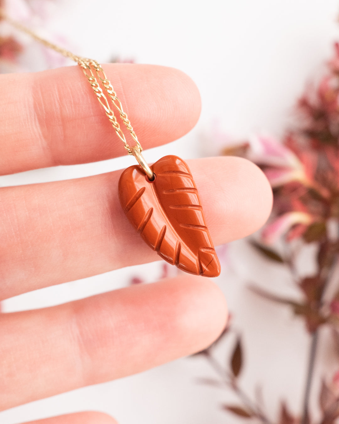 Red Jasper Hand Carved Leaf Necklace - The Healing Pear