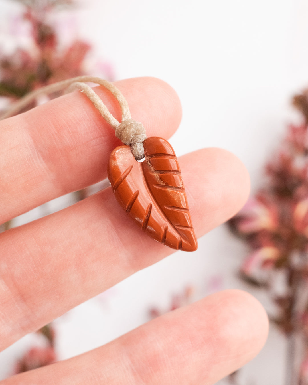 Red Jasper Hand Carved Leaf Necklace - The Healing Pear