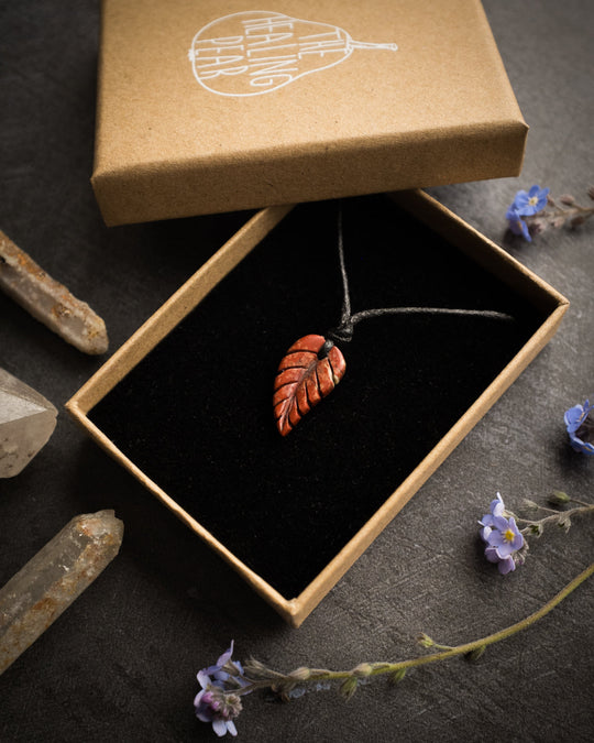 Red Jasper Hand Carved Leaf Necklace - The Healing Pear