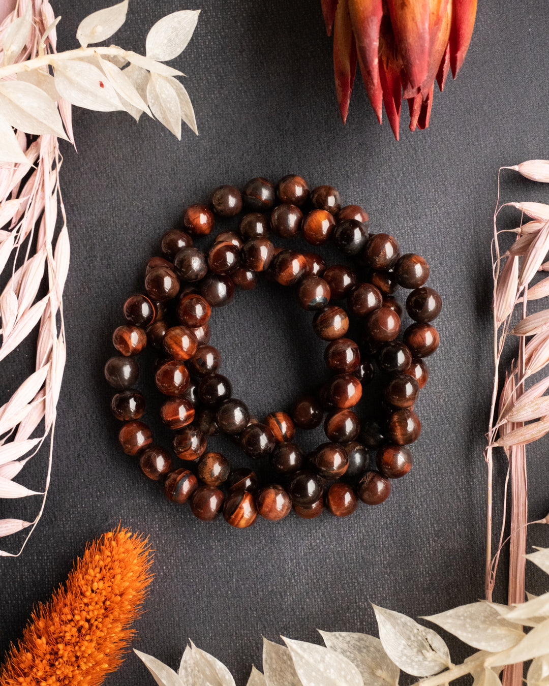 Red Tiger's Eye Round Bead Bracelet - The Healing Pear