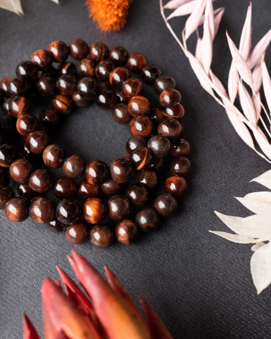 Red Tiger's Eye Round Bead Bracelet - The Healing Pear