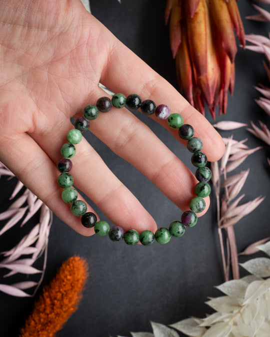 Ruby in Zoisite Round Bead Bracelet - The Healing Pear