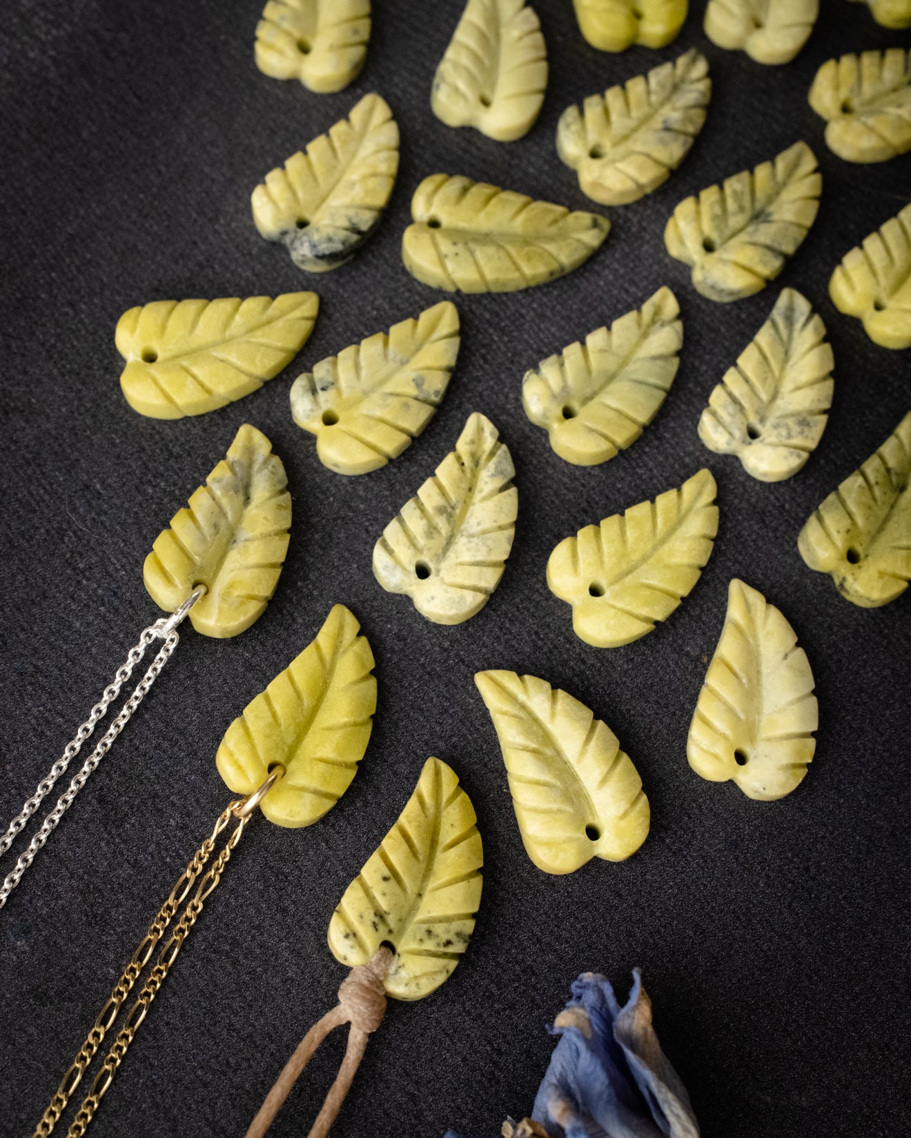 Serpentine Hand Carved Leaf Necklace - The Healing Pear