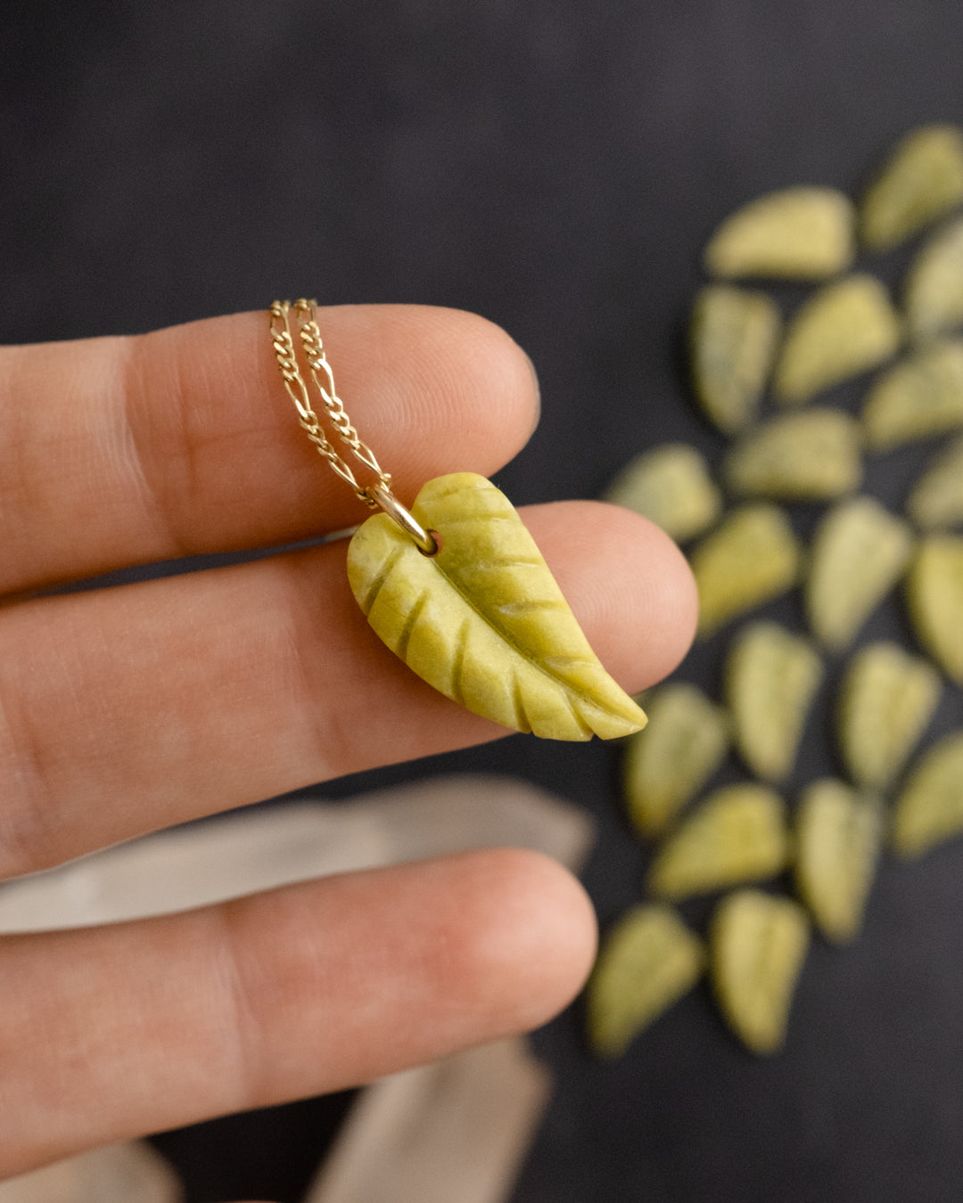 Serpentine Hand Carved Leaf Necklace - The Healing Pear