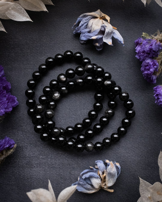 Silver Sheen Obsidian Round Bead Bracelet - The Healing Pear