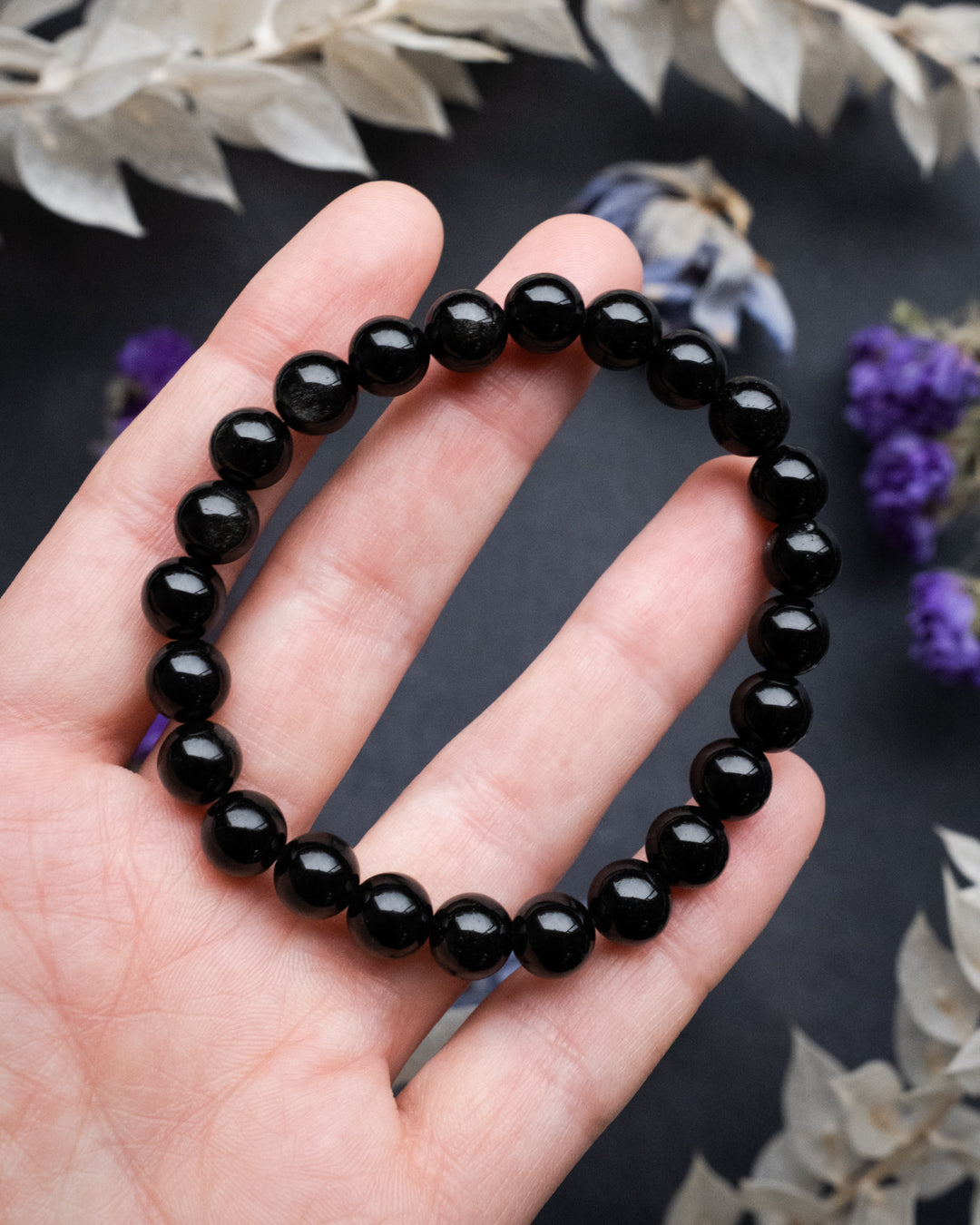 Silver Sheen Obsidian Round Bead Bracelet - The Healing Pear