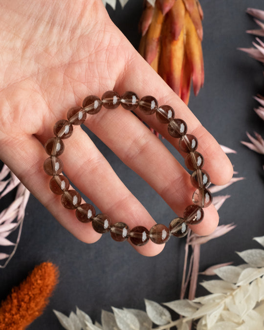 Smoky Quartz Round Bead Bracelet - The Healing Pear