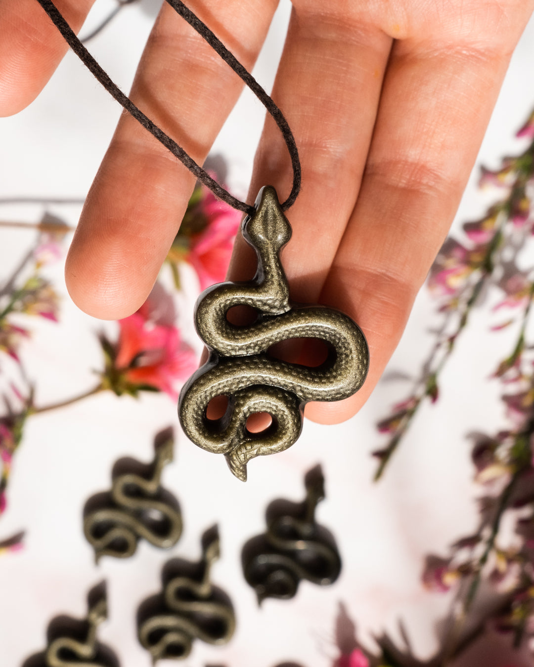 Gold Sheen Obsidian Hand Carved Snake Necklace - The Healing Pear