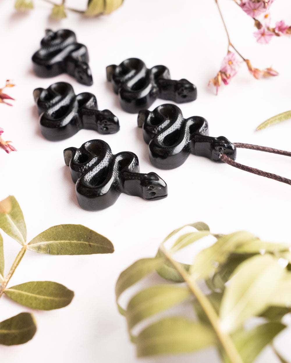 Mini Obsidian Hand Carved Snake Necklace - The Healing Pear