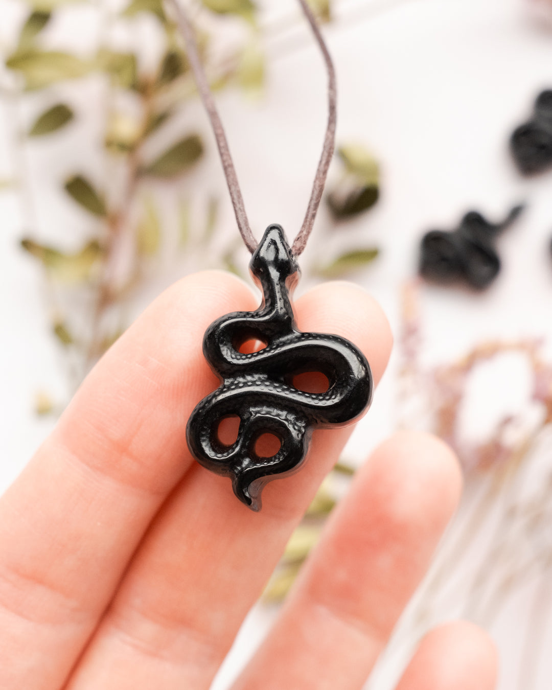 Mini Obsidian Hand Carved Snake Necklace - The Healing Pear