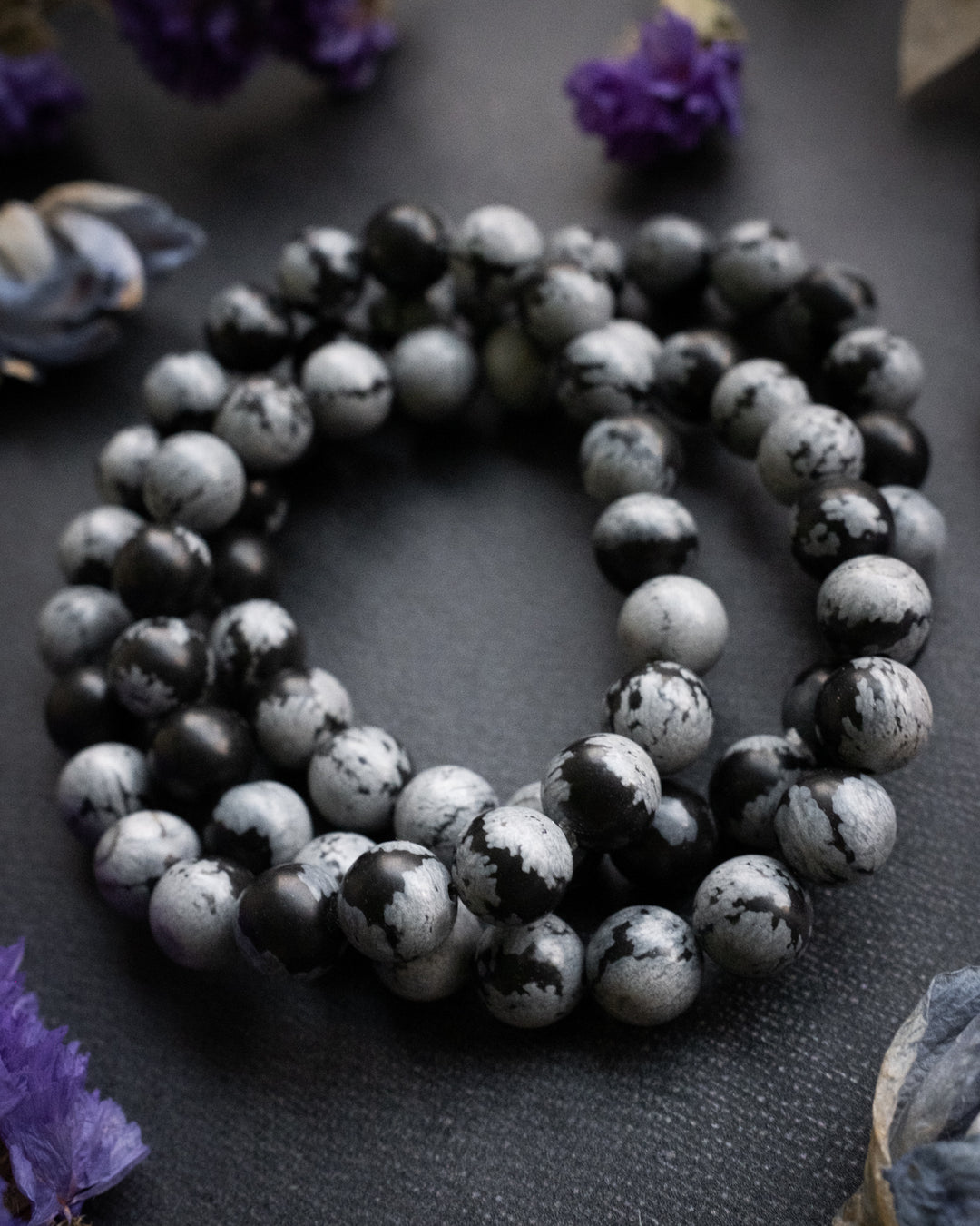 Snowflake Obsidian Round Bead Bracelet - The Healing Pear