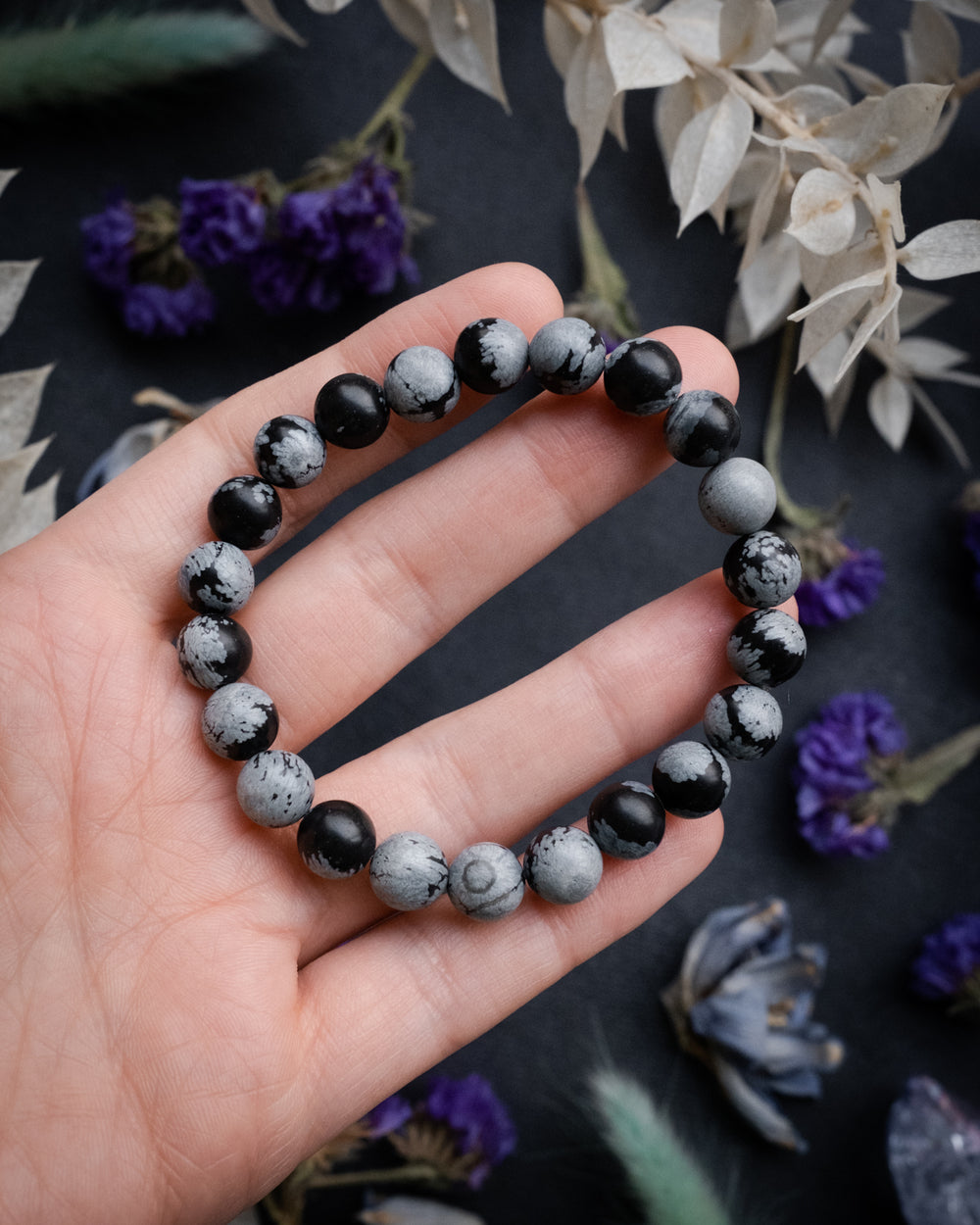 Snowflake Obsidian Round Bead Bracelet - The Healing Pear