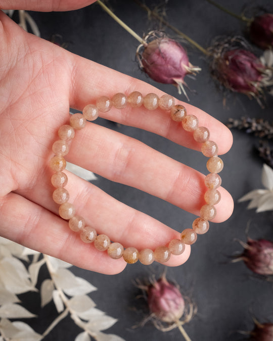 Strawberry Quartz Round Bead Bracelet - The Healing Pear