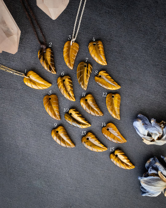 Tiger's Eye Hand Carved Leaf Necklace - The Healing Pear
