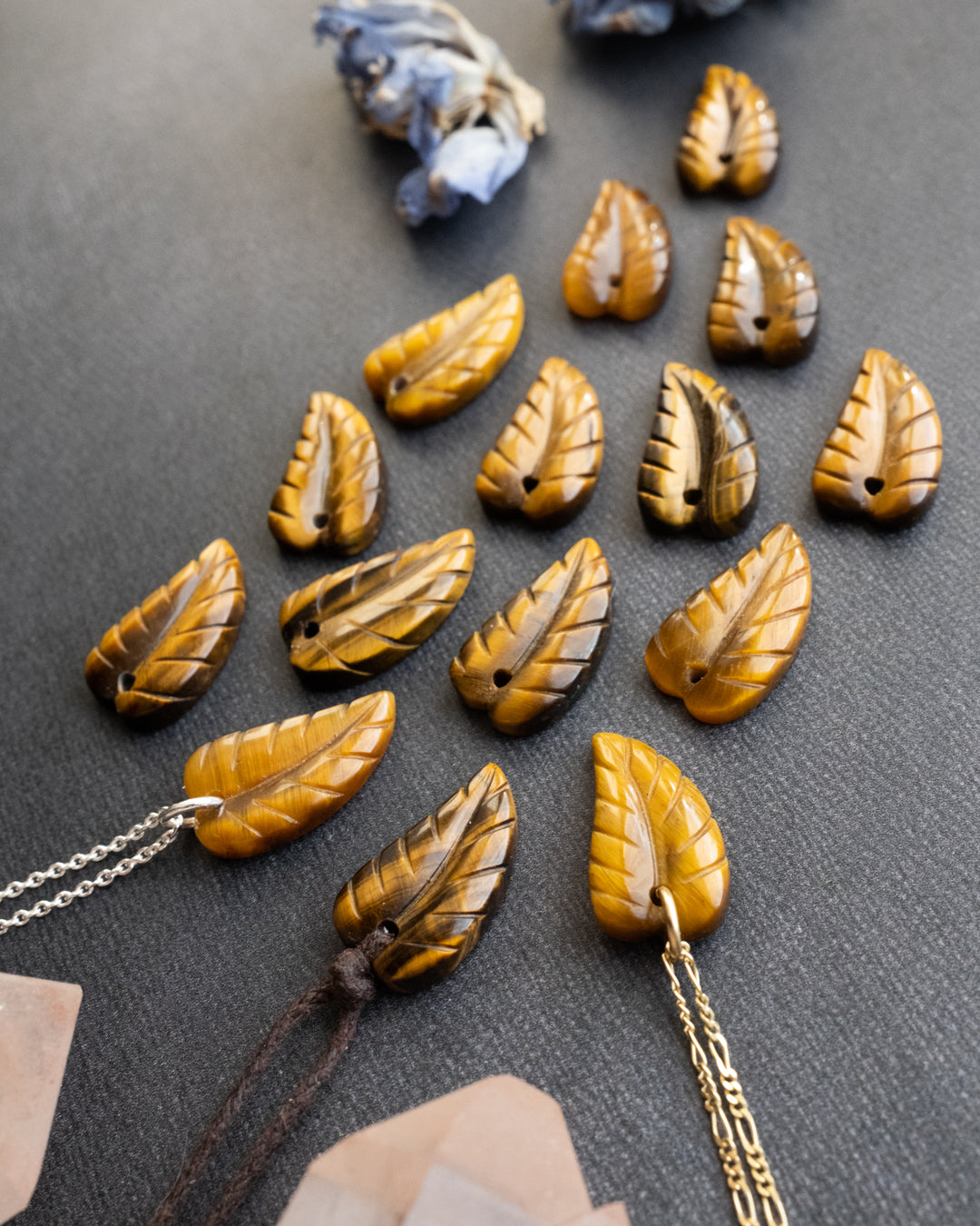 Tiger's Eye Hand Carved Leaf Necklace - The Healing Pear