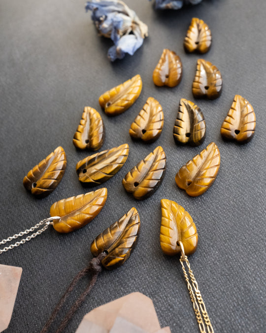 Tiger's Eye Hand Carved Leaf Necklace - The Healing Pear