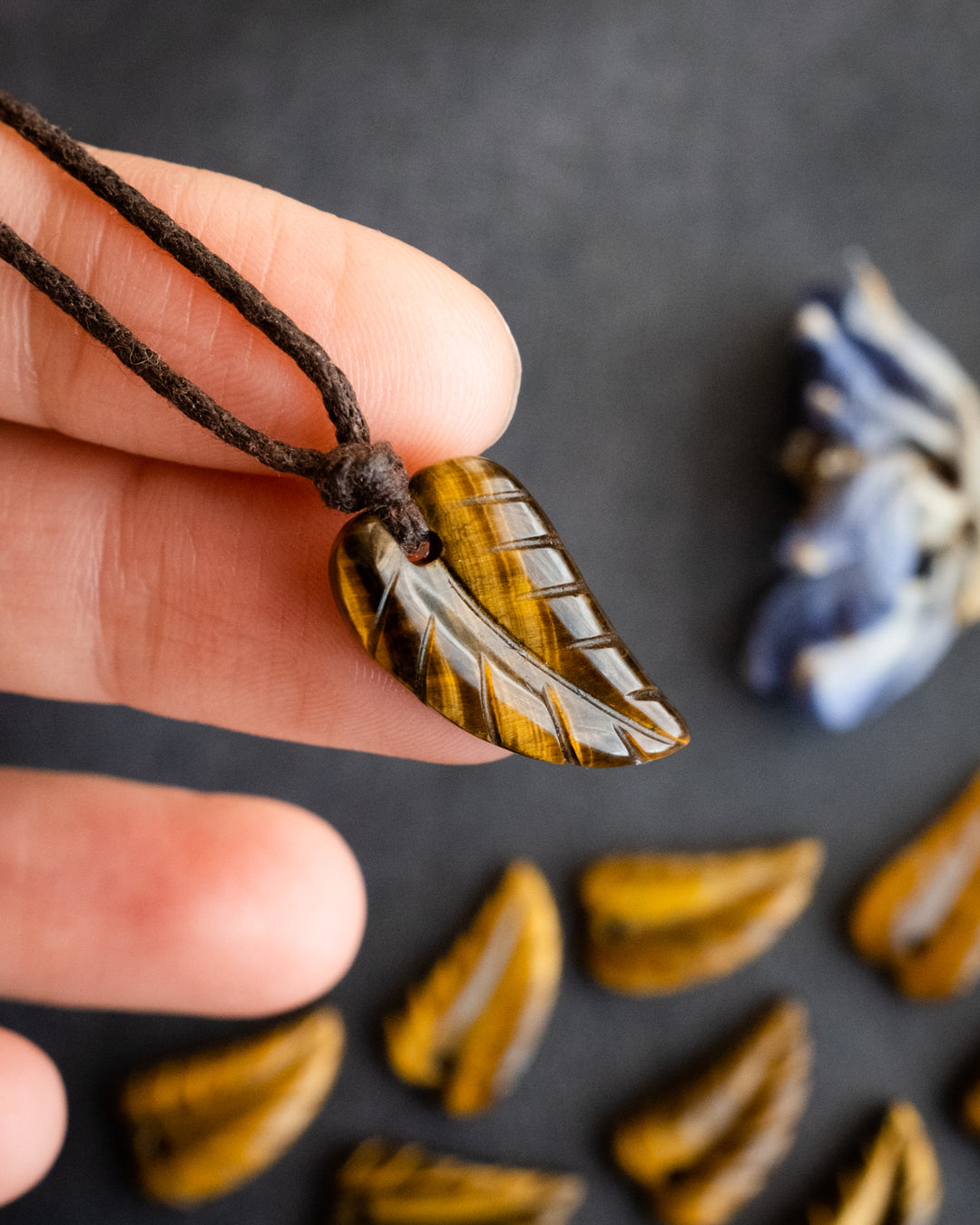Tiger's Eye Hand Carved Leaf Necklace - The Healing Pear