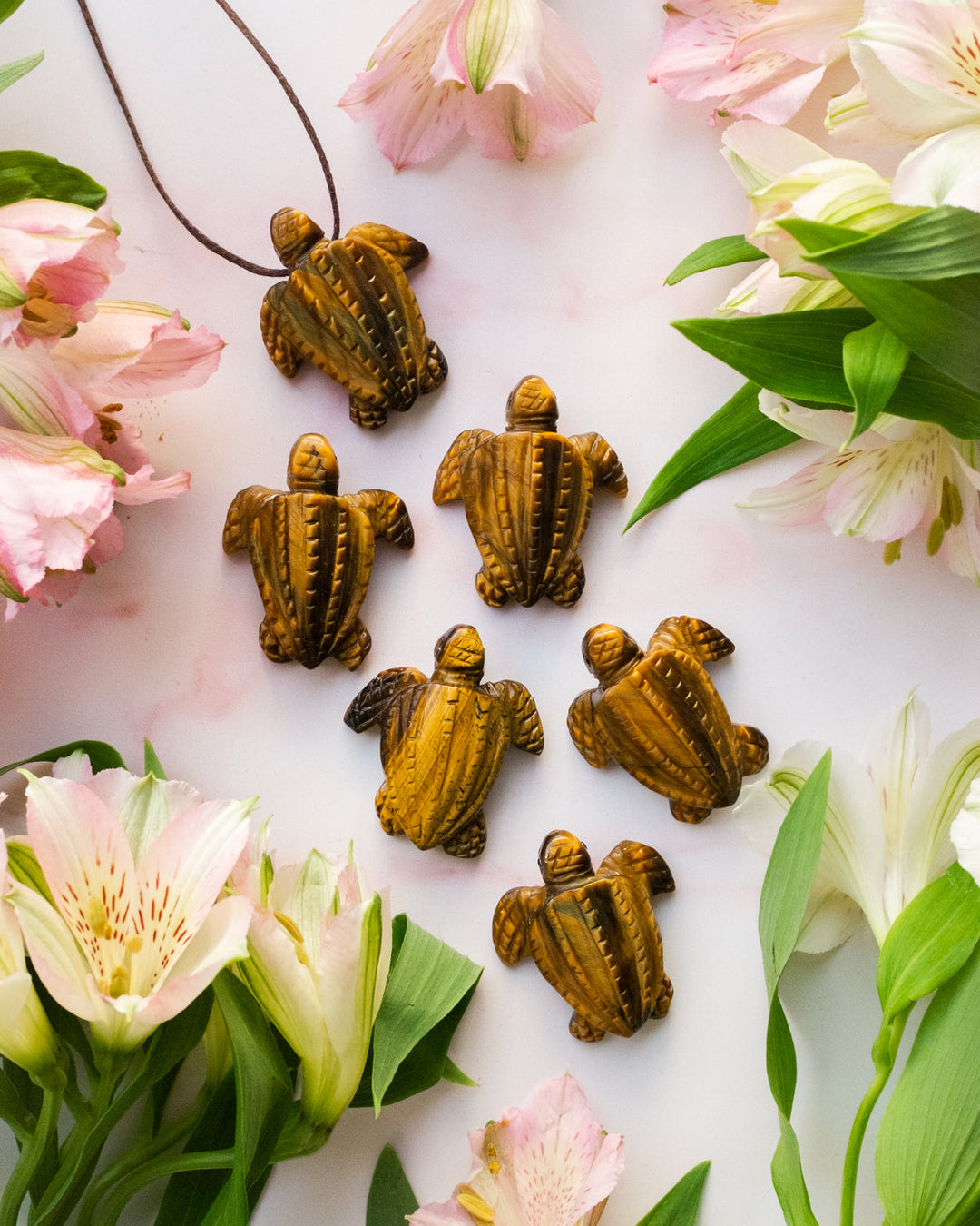 Tiger's Eye Hand Carved Leatherback Sea Turtle Necklace - The Healing Pear