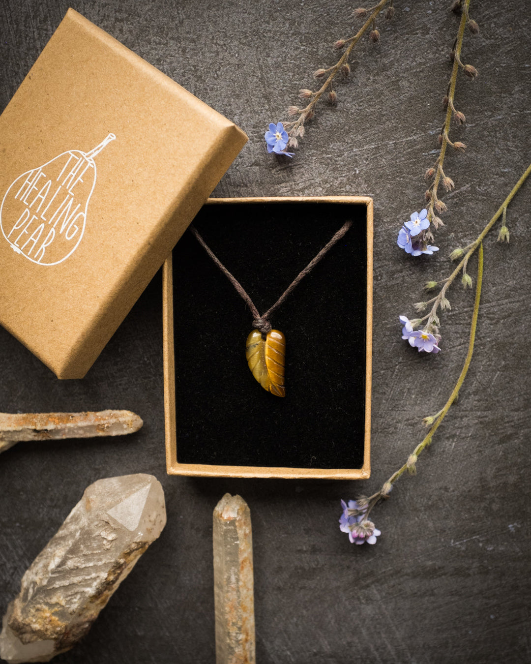Tiger's Eye Hand Carved Leaf Necklace - The Healing Pear