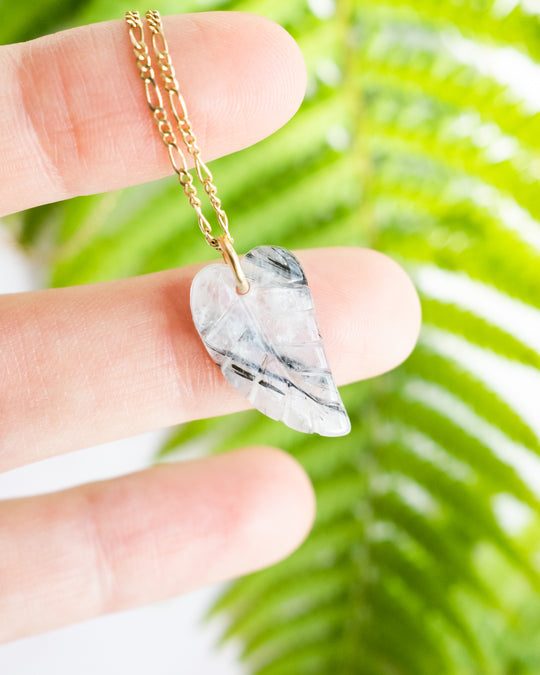Tourmalated Quartz Hand Carved Leaf Necklace - The Healing Pear