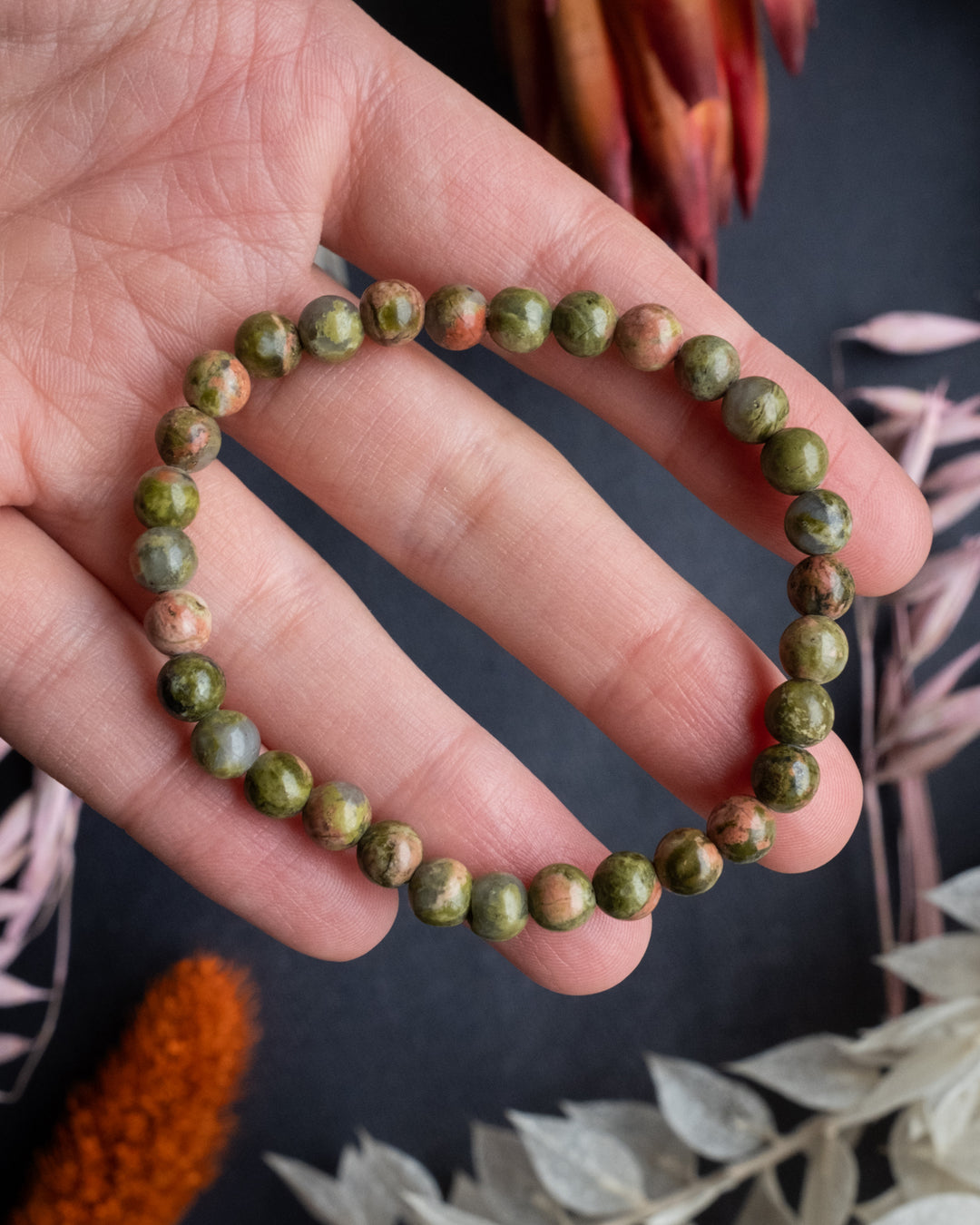 Unakite Round Bead Bracelet - The Healing Pear
