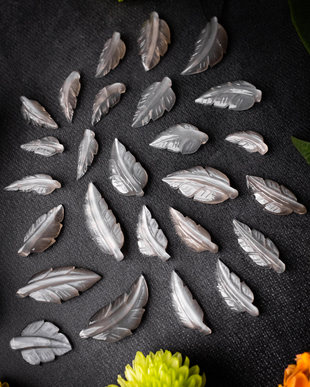 Black Moonstone Hand Carved Vegan Silk Leaf Necklace - The Healing Pear
