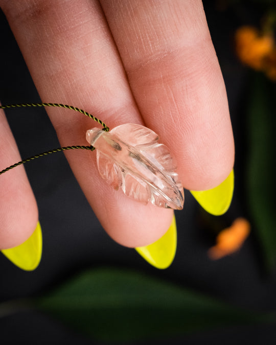 Lemon Quartz Hand Carved Vegan Silk Leaf Necklace - The Healing Pear