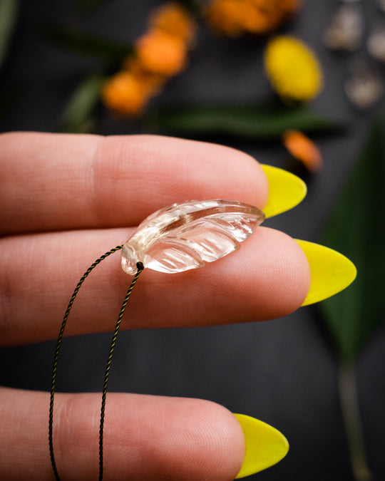 Lemon Quartz Hand Carved Vegan Silk Leaf Necklace - The Healing Pear